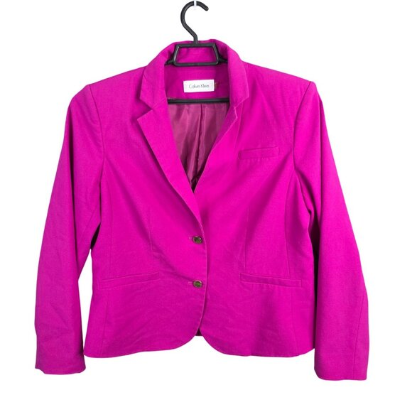 Womens Calvin Klein Fuchsia Pink Blazer Jacket Button Front Career Business 16 - Picture 1 of 7